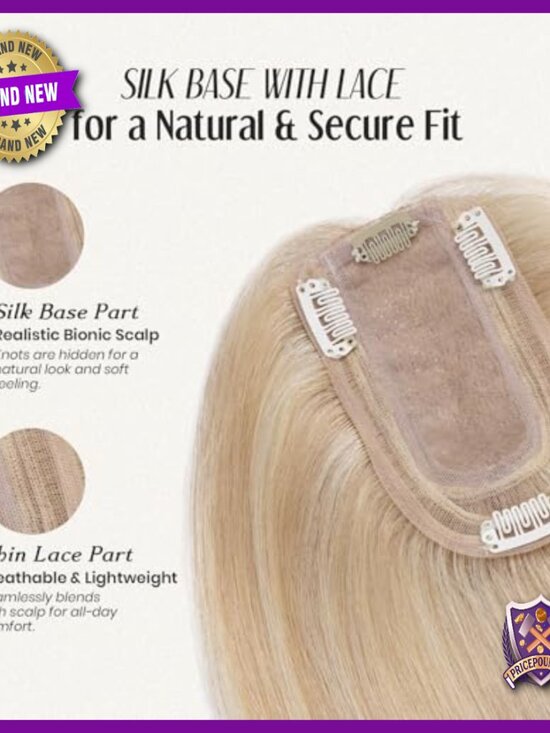 Human Hair Topper Silk Base 150% Density 6 Inch Clip In Hairpiece main image 7